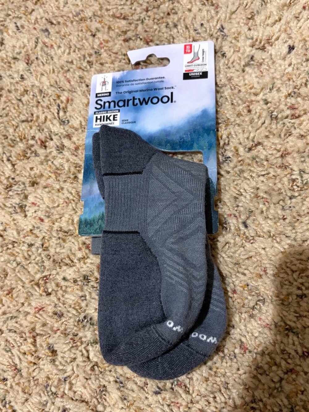 Smartwool Hike Classic Edition Crew Height Light Cushion Wool Socks Gray XL